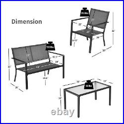 Patiojoy Patio Furniture Set 4 PCS Sofa Coffee Table Steel Frame Garden