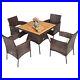 Patiojoy Patio Rattan Dining Furniture Set 5PCS Arm Chair Wooden Table Top