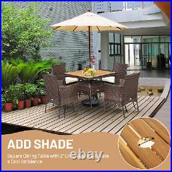 Patiojoy Patio Rattan Dining Furniture Set 5PCS Arm Chair Wooden Table Top