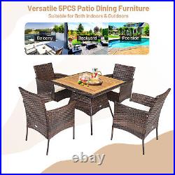 Patiojoy Patio Rattan Dining Furniture Set 5PCS Arm Chair Wooden Table Top