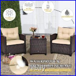 Patiojoy Rattan Furniture Set 3PCS Sofa with Cushion Coffee Table Garden Beige