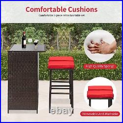 Set of 3 Patio Furniture Outdoor Bar Set Rattan Wicker All-Weather Bistro Set