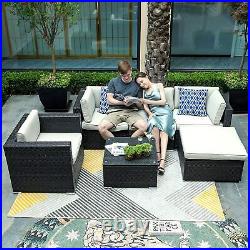 TAUS Outdoor Patio Sofa Set Rattan Wicker Furniture Cushioned 6 Pieces Black