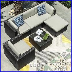 TAUS Outdoor Patio Sofa Set Rattan Wicker Furniture Cushioned 6 Pieces Black