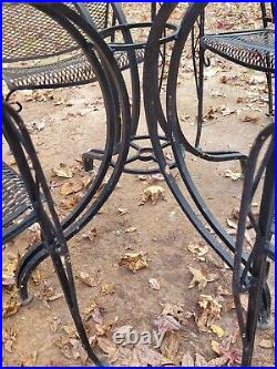 Vintage Black Wrought Iron Patio Furniture Set 48 Table & 4 Barrel Back Chairs