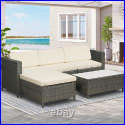 WINDAZE 5pcs Patio Furniture Set All Weather Outdoor Sectional Sofa Glass Table