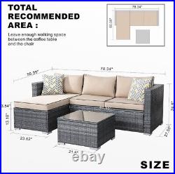 Walsunny 3 Piece Beige Outdoor Furniture Sectional Sofa Patio Set with Grey Wicker