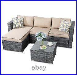 Walsunny 3 Piece Beige Outdoor Furniture Sectional Sofa Patio Set with Grey Wicker