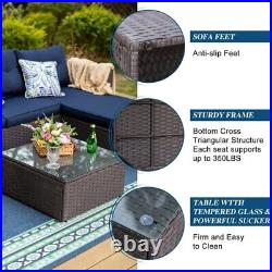 Wicker Outdoor Sofa Set Patio Furniture, Navy Cushions Sectional Conversation